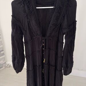 Free people Black Ruffled Long Sleeve Dress